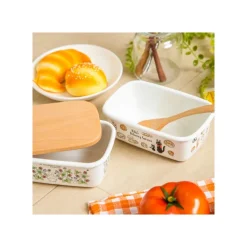 Cuisine Et Table|Maison Ghibli Beurrier émail avec couvercle bois Viennoiseries 500ml - Kiki la peti