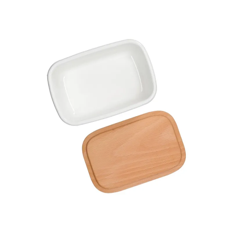 Cuisine Et Table|Maison Ghibli Beurrier émail avec couvercle bois Viennoiseries 500ml - Kiki la peti