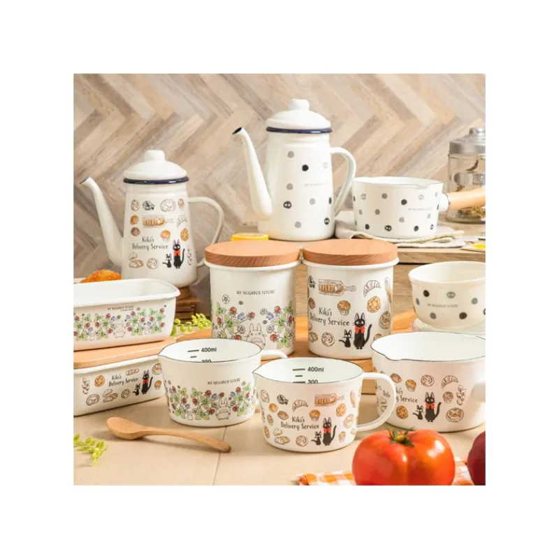 Cuisine Et Table|Maison Ghibli Beurrier émail avec couvercle bois Viennoiseries 500ml - Kiki la peti