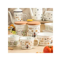 Cuisine Et Table|Maison Ghibli Beurrier émail avec couvercle bois Viennoiseries 500ml - Kiki la peti