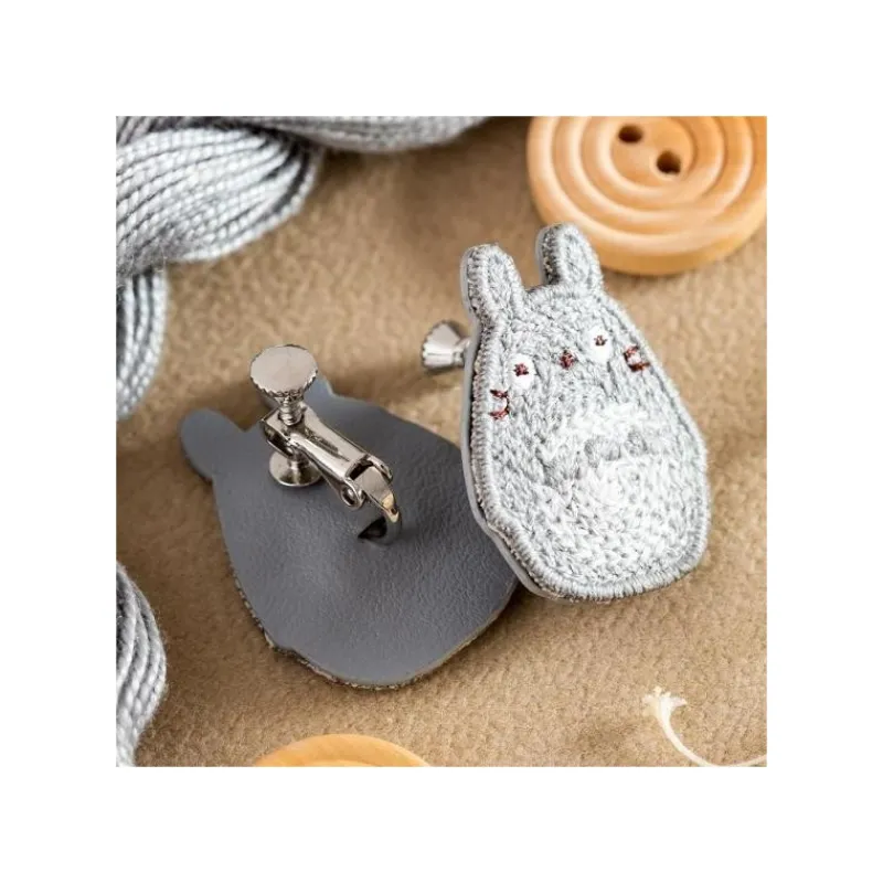 Bijoux|Maison Ghibli Bijou Boucle d’oreilles à Clips Broderie Totoro gris - Mon Voisin Tot
