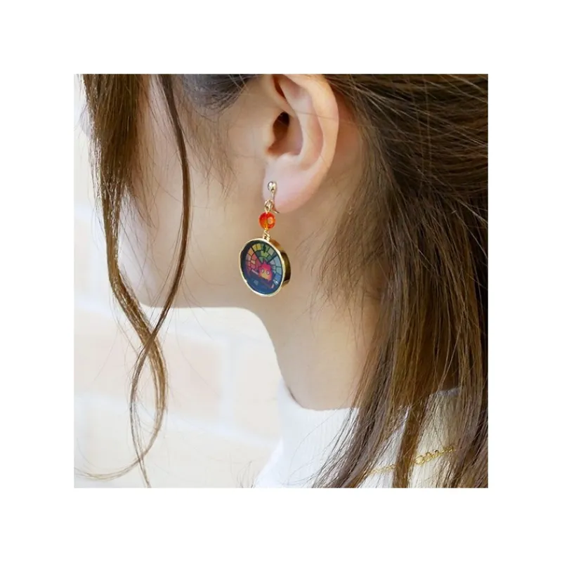 Bijoux|Maison Ghibli Bijou Boucles d’oreilles à clips Calcifer Vitrail- Le Chateau Ambulan