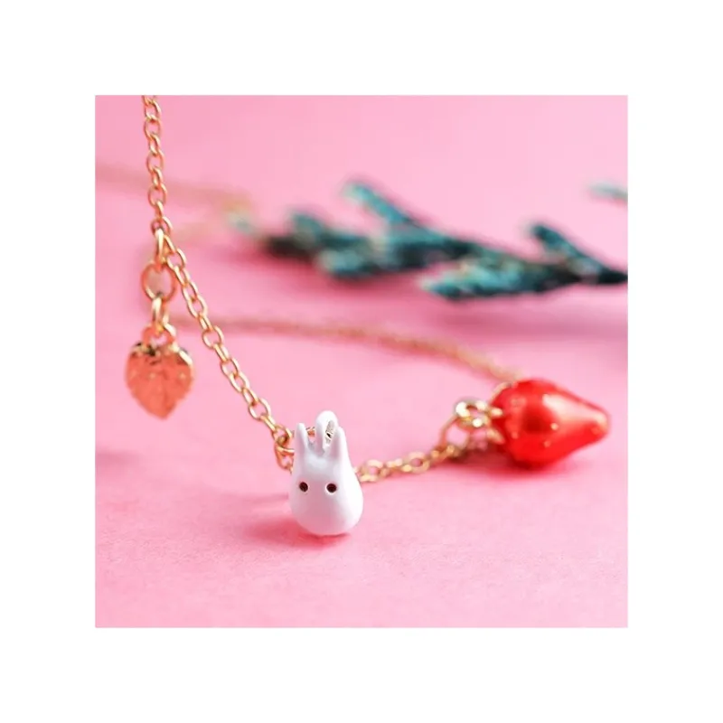 Bijoux|Maison Ghibli Collier Totoro Blanc Et Fraises - Mon Voisin Totoro