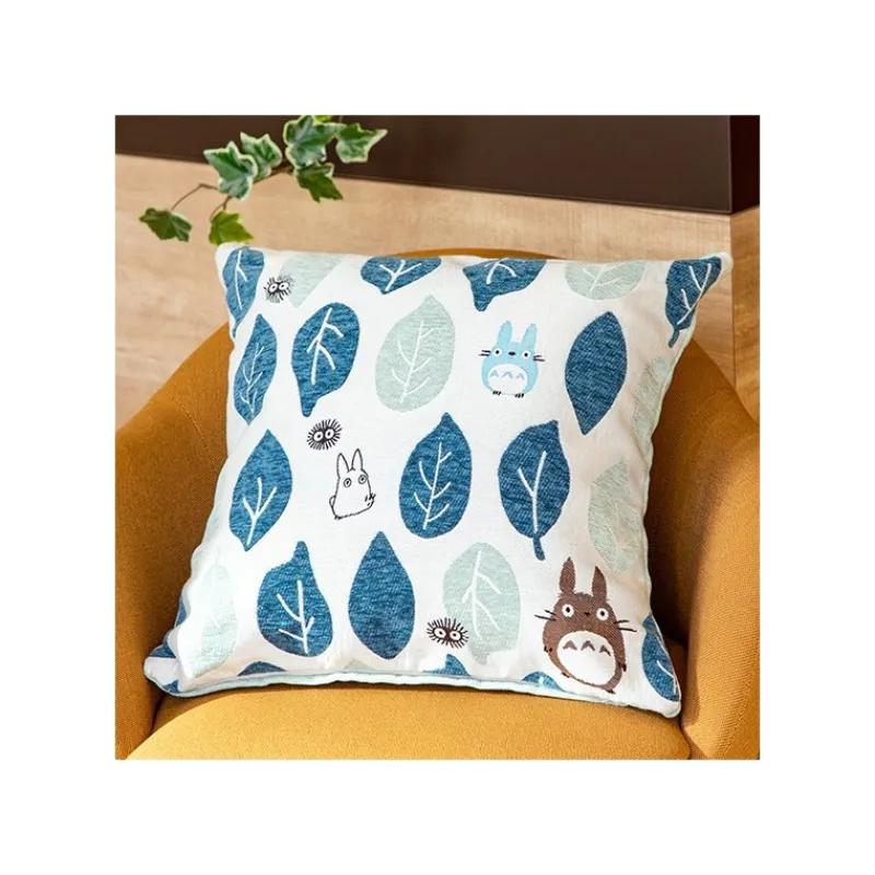 Mobilier|Maison Ghibli Coussin Totoro Feuilles Bleues et Vertes 45x45 cm - Mon Voisin Totoro