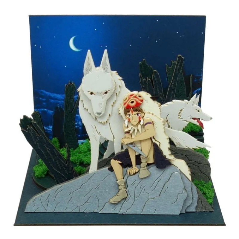 Loisirs Créatifs|Maison Ghibli Diorama papier San et Moro sur un rocher -Princesse Mononoké