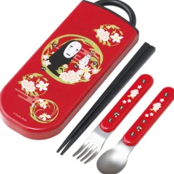 Cuisine Et Table|Maison Ghibli Set Baguettes Cuillère Fourchette No Face rouge foncé - Le Voyage de