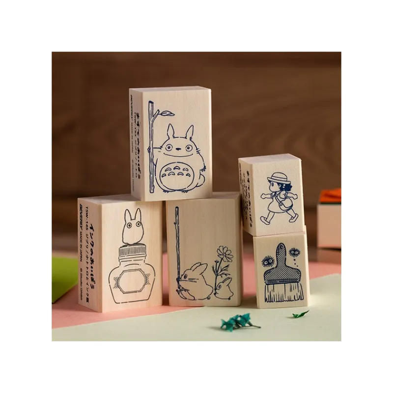 Petit Matériel|Maison Ghibli Tampon en bois Totoro Blanc & Bouteille d'encre - Mon Voisin Totoro