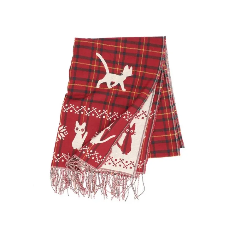 Textile|Maison Ghibli Étole avec accroche Jiji motifs à carreaux - Kiki la petite sorcière