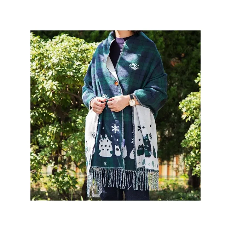 Textile|Maison Ghibli Étole avec accroche Totoro motifs à carreaux - Mon Voisin Totoro