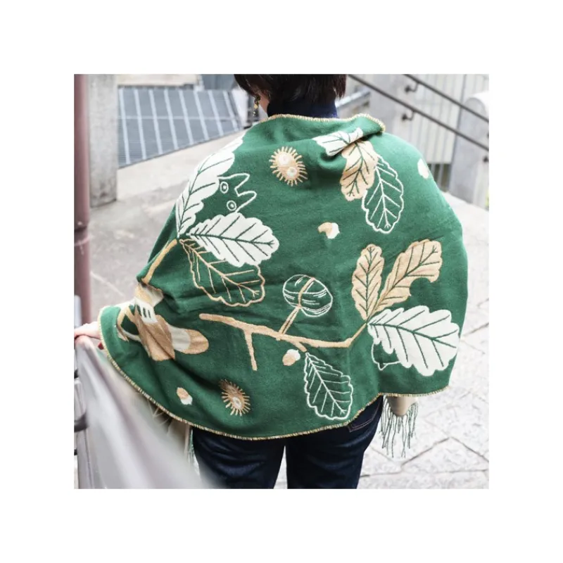 Textile|Maison Ghibli Étole vert foncé Feuilles de chêne - Mon Voisin Totoro