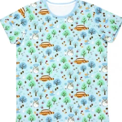 Textile|Maison Ghibli T-SHIRTS PATTERNE TOTORO FORÊT BLEU CLAIR S(FEMME) - MON VOISIN TOTRO